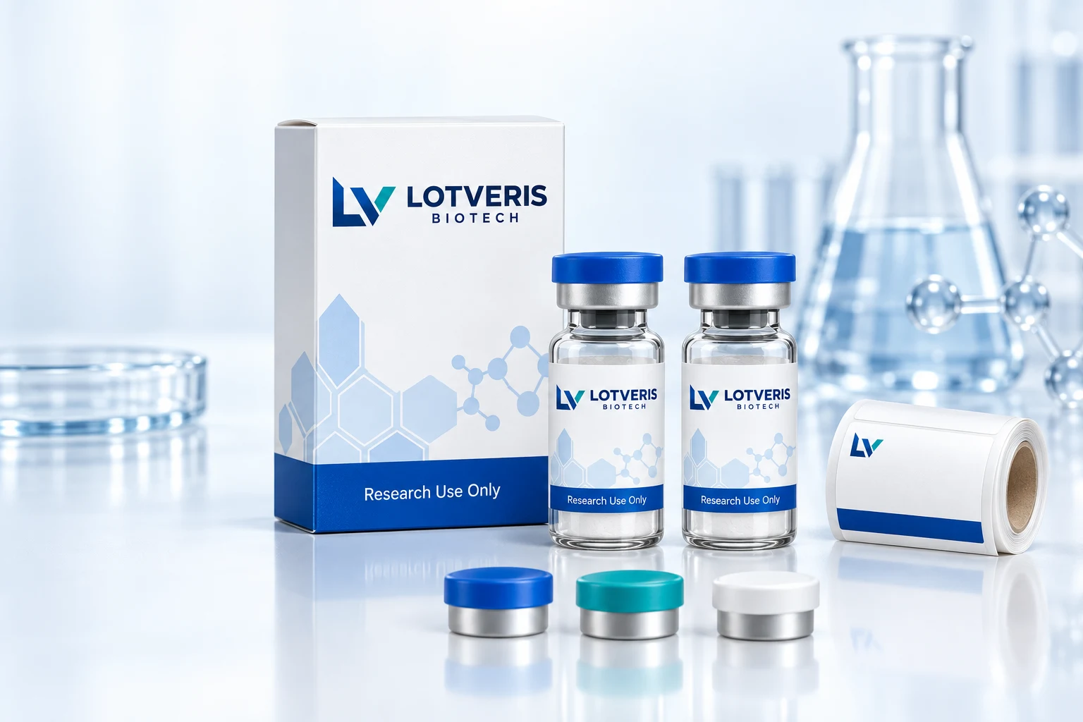 Lotveris Biotech private-label carton, vial label and cap presentation